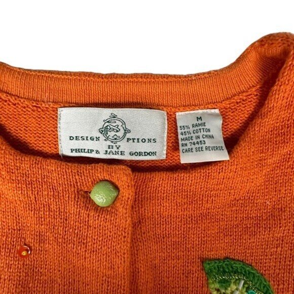 Design Options M Citrus Cardigan Sweater Orange Lime Lemon Crochet Art to Wear - Picture 7 of 8